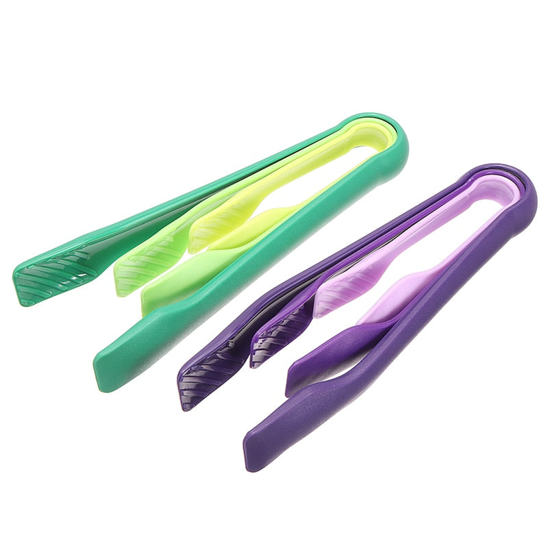 3Pcs/set Kitchen Food Tongs Plastic Salad Bacon Steak Clamp Tongs Children Mini Food Bread Clip Tools Gadget Reusable S/M/L