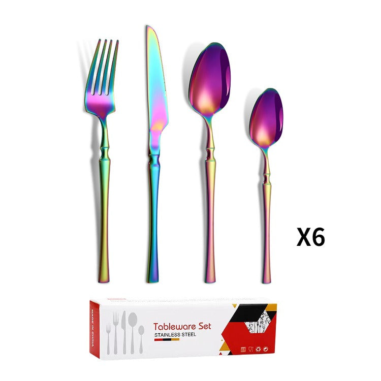 Small waist stainless steel knife, fork, and spoon set of 24 pieces, gold steak knife, fork, stainless steel tableware set, coffee spoon