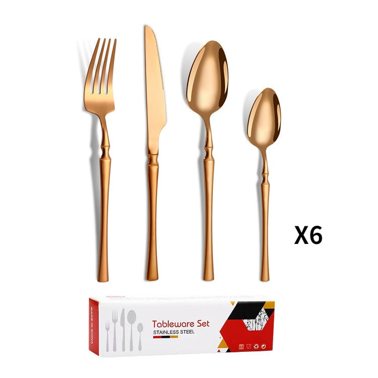 Small waist stainless steel knife, fork, and spoon set of 24 pieces, gold steak knife, fork, stainless steel tableware set, coffee spoon