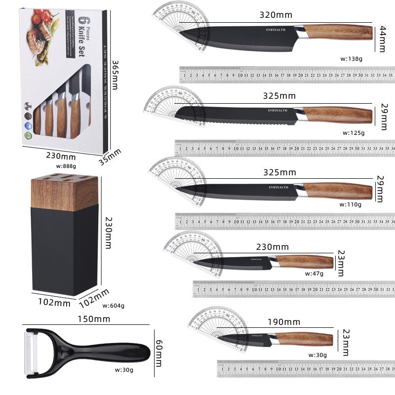 Stainless Steel Knife Wooden Handle Knife Set Kitchen Six-Piece Set Kitchen Knife Fruit Knife Gift Set Knife