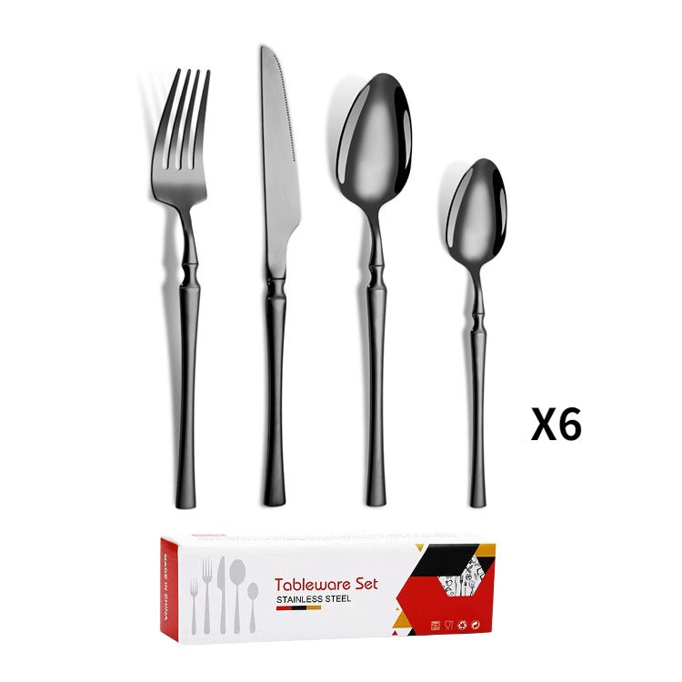 Small waist stainless steel knife, fork, and spoon set of 24 pieces, gold steak knife, fork, stainless steel tableware set, coffee spoon