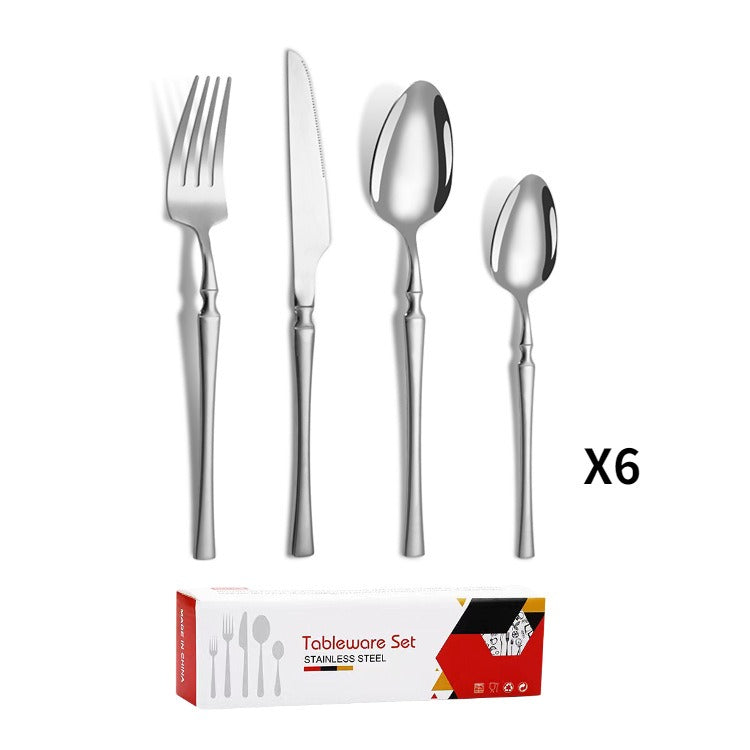 Small waist stainless steel knife, fork, and spoon set of 24 pieces, gold steak knife, fork, stainless steel tableware set, coffee spoon