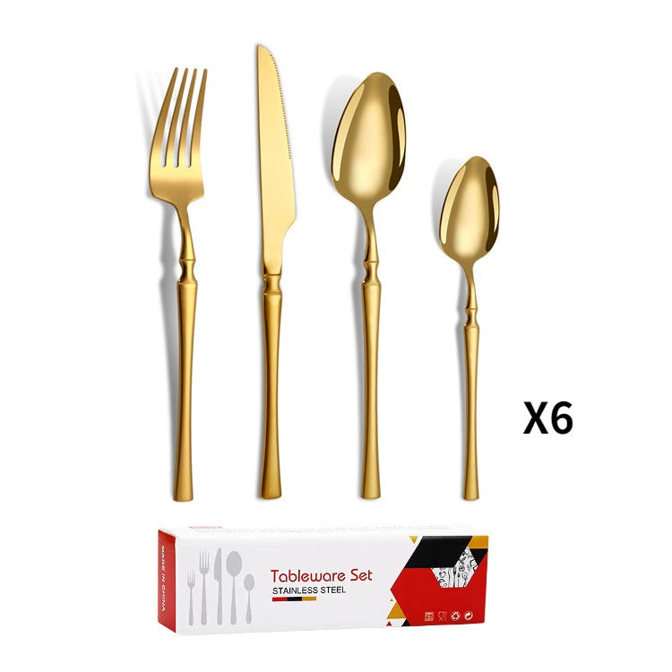 Small waist stainless steel knife, fork, and spoon set of 24 pieces, gold steak knife, fork, stainless steel tableware set, coffee spoon